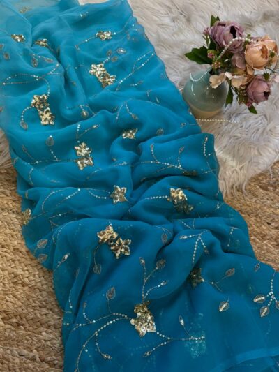 Heavy sequins jaal work saree