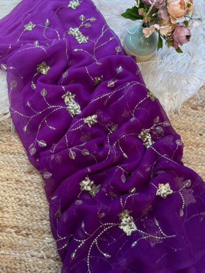 Heavy sequins jaal work saree