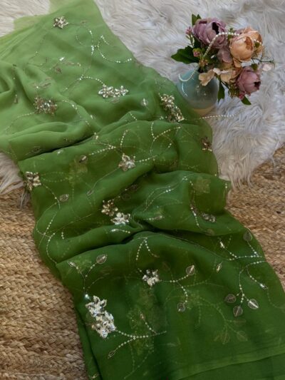 Heavy sequins jaal work saree