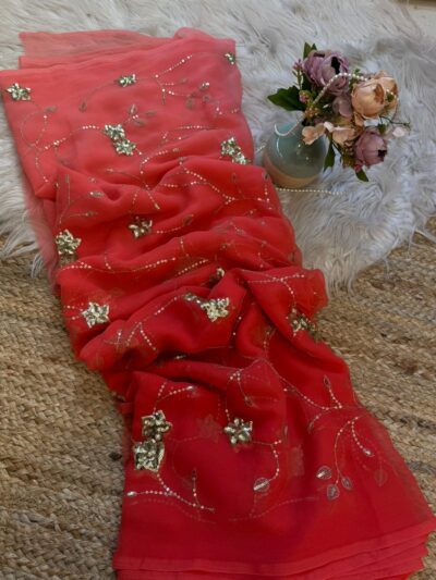 Heavy sequins jaal work saree