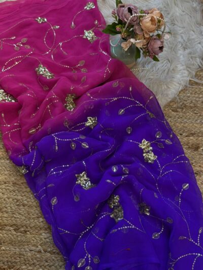 Heavy sequins jaal work saree