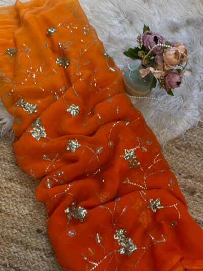 Heavy sequins jaal work saree