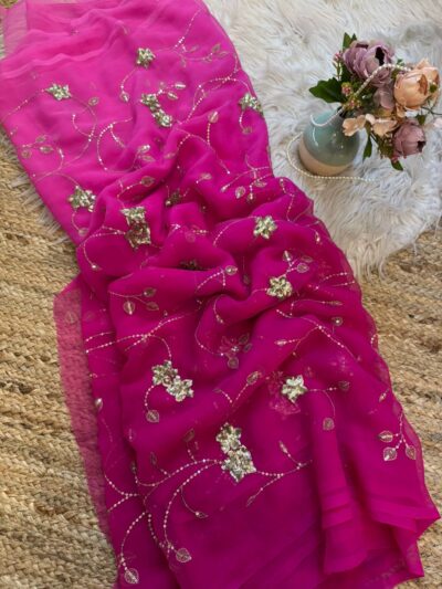 Heavy sequins jaal work saree