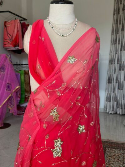 Heavy sequins jaal work saree