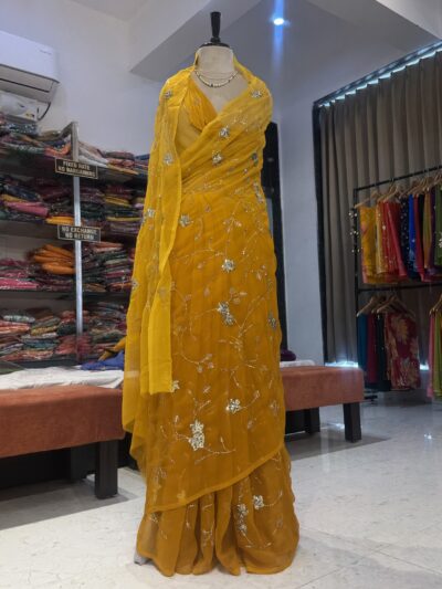 Heavy sequins jaal work saree