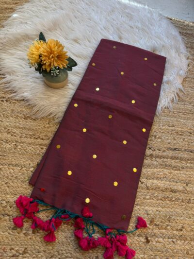 Hand stitched mirror work saree