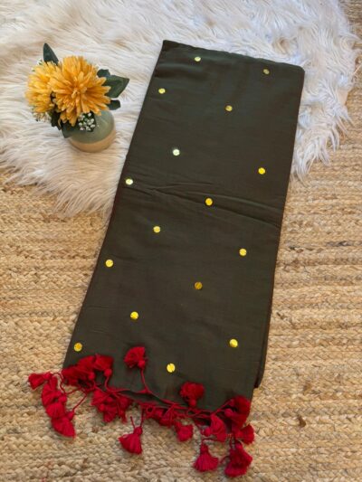 Hand stitched mirror work saree