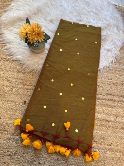 Hand stitched mirror work saree