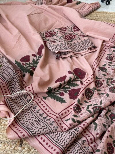 Handblock printed mul cotton saree