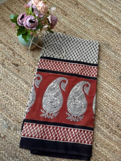Handblock printed mul cotton saree