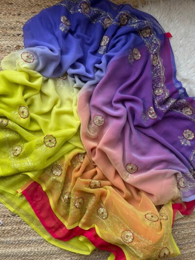 Multi colour saree with aari sitara work