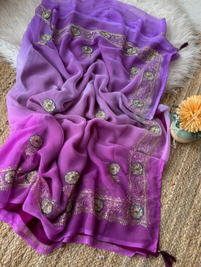 Multi colour saree with aari sitara work