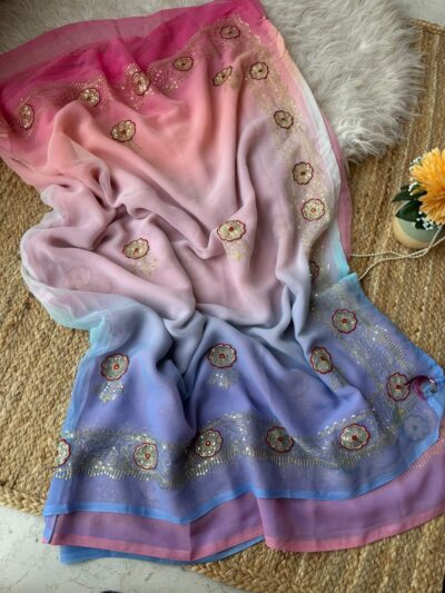 Multi colour saree with aari sitara work
