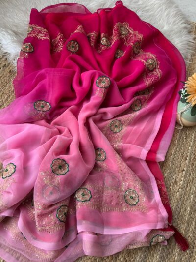 Multi colour saree with aari sitara work