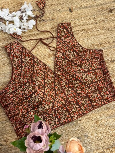 Stretchable sides ajrakh print cotton Blouse