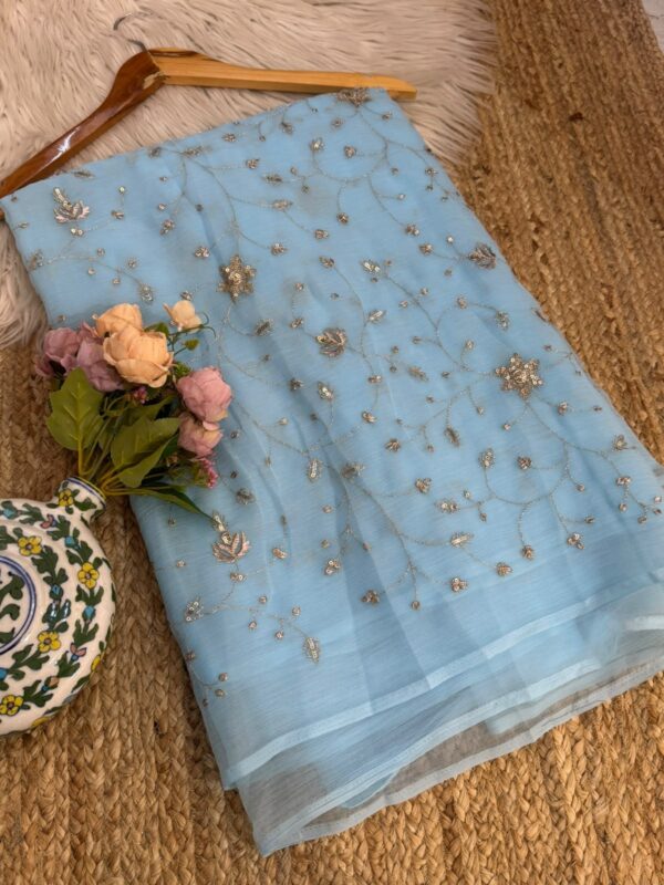 Jaal work saree Blue