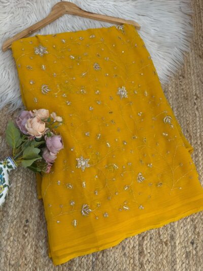 Jaal work saree Yellow