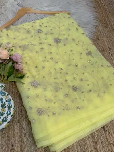 Jaal work saree Yellow