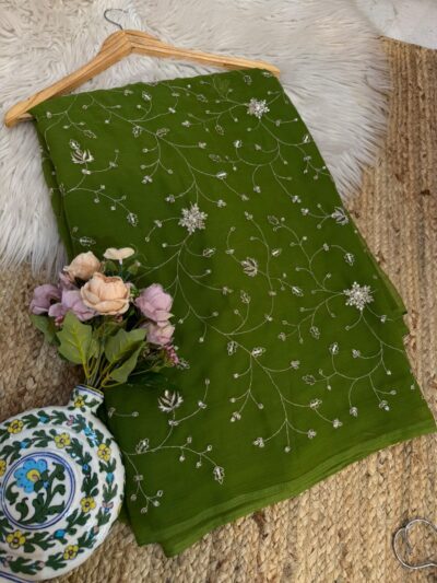 Jaal work saree Green