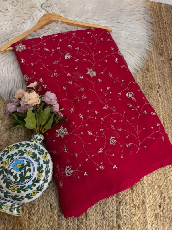 Jaal work saree Red