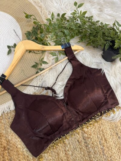 Gaji silk blouse with beautiful beadwork Brown