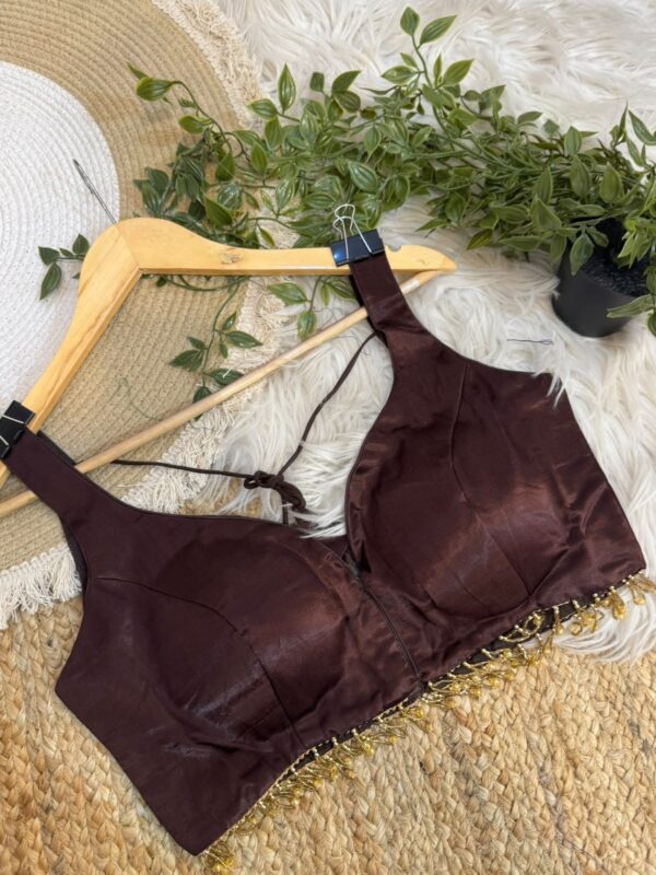 Gaji silk blouse with beautiful beadwork Brown