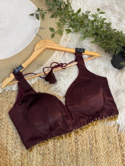 Gaji silk blouse with beautiful beadwork Brown