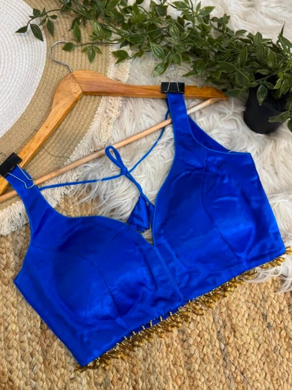 Gaji silk blouse with beautiful beadwork Blue
