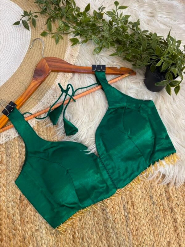 Gaji silk blouse with beautiful beadwork Green