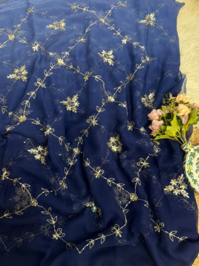 Jaal work saree Blue
