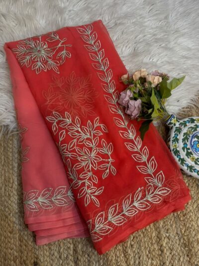 Shaded Gota work saree Red