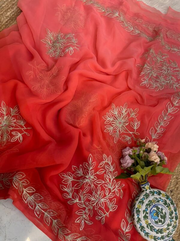 Shaded Gota work saree Red