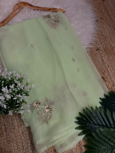 Sequins buta saree Green