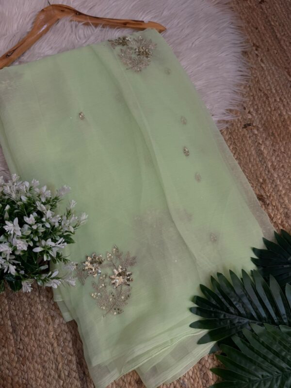 Sequins buta saree Green
