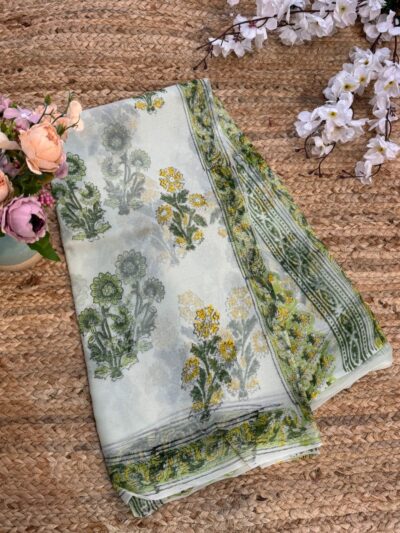Hand-block print saree