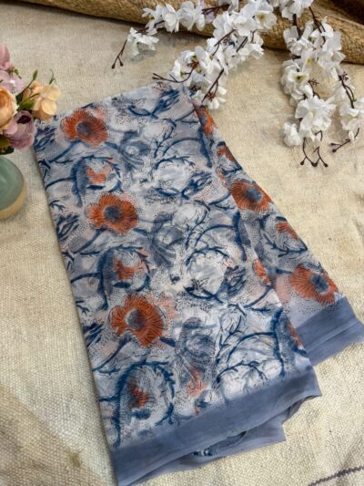Hand-block print saree