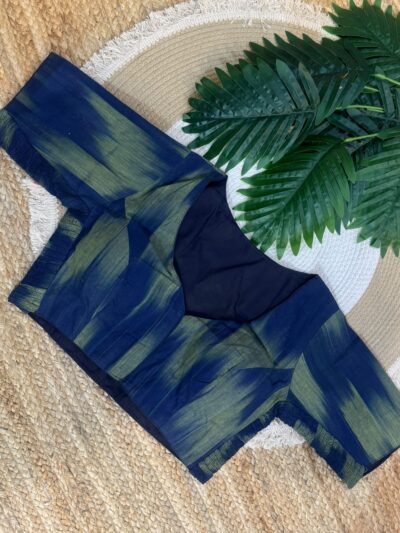 Side Stretchable Ikat print blouse Navy Blue