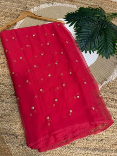 Buti work saree Red