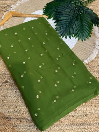 Buti work saree Dark Green