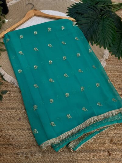 Bijli border with buti work Teal