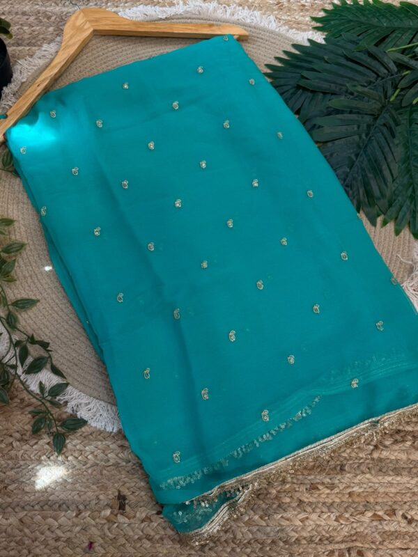 Bijli border with buti work Teal