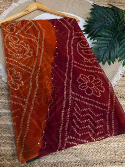 Aari sitara work saree Red