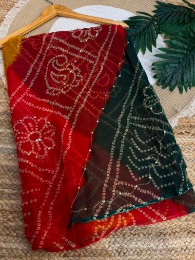 Aari sitara work saree Red