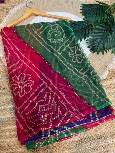 Aari sitara work saree Red