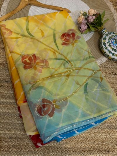 Sequins work Leheriya Yellow