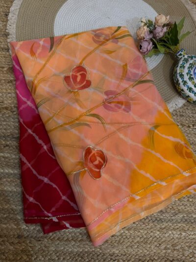 Sequins work Leheriya Orange
