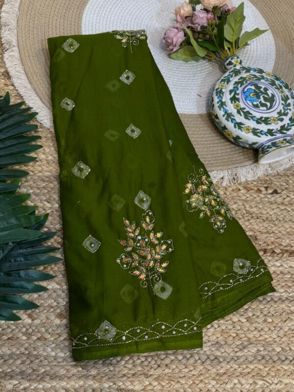 Handwork saree Dark Green