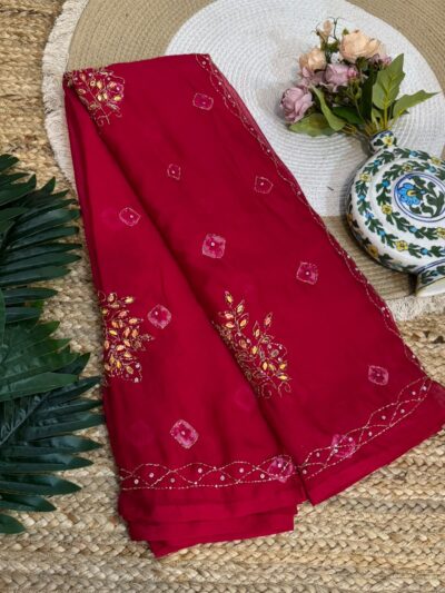 Handwork saree Red
