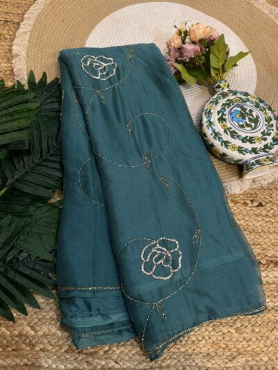 Handwork saree Dark Green