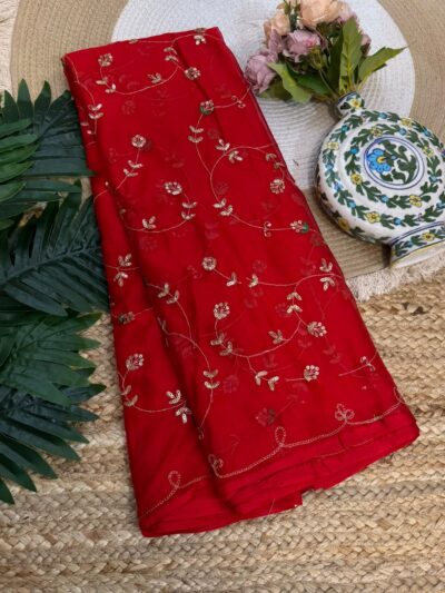 Handwork saree Red